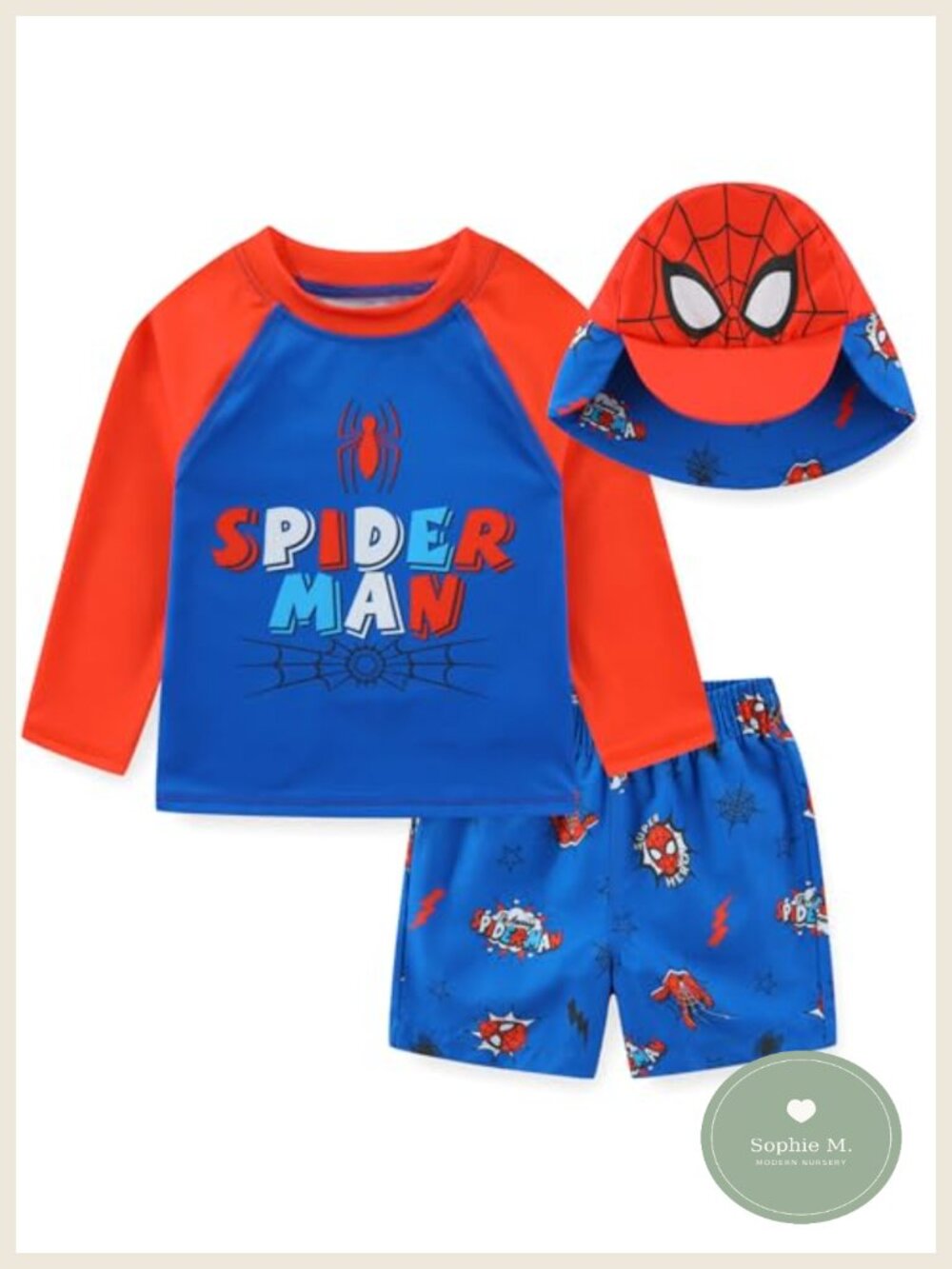 3-Piece Baby Boys Rash Guard Swim Trunks Sun Hat Set UPF 50+